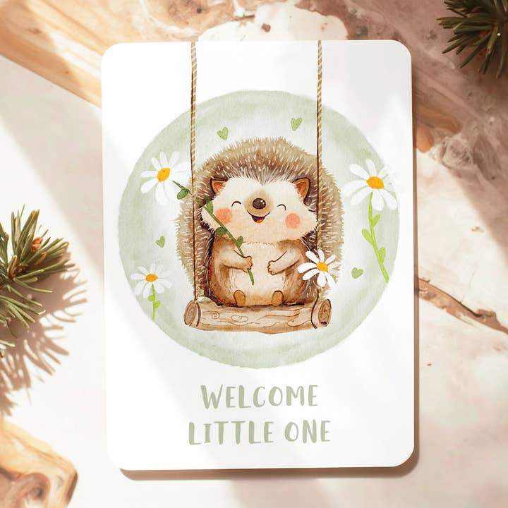 Aniet Illustration - Wholesale Baby Card - Card congratulation birth baby hedgehog flowers postcard