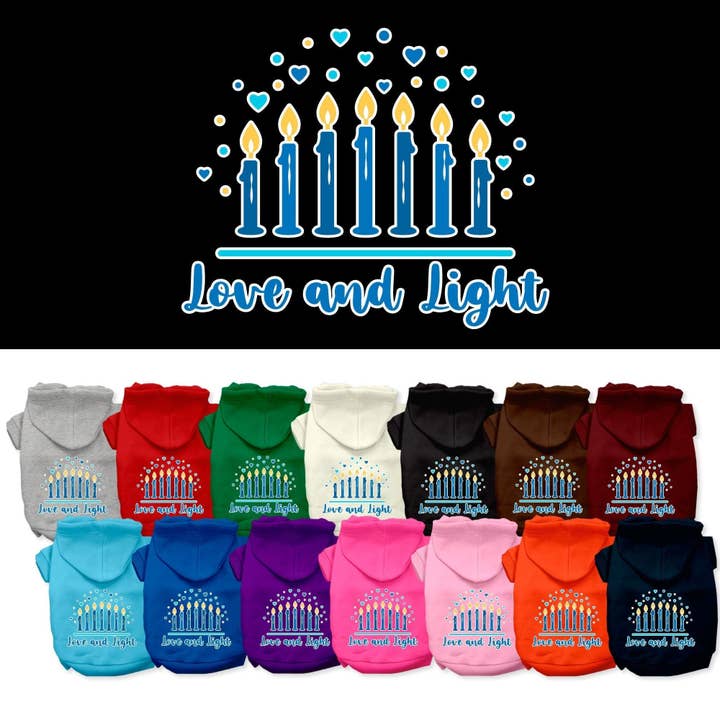 Hanukkah Pet, Dog and Cat Hoodie Screen Printed, "Love and Light" for wholesale by As You Wish Apparel