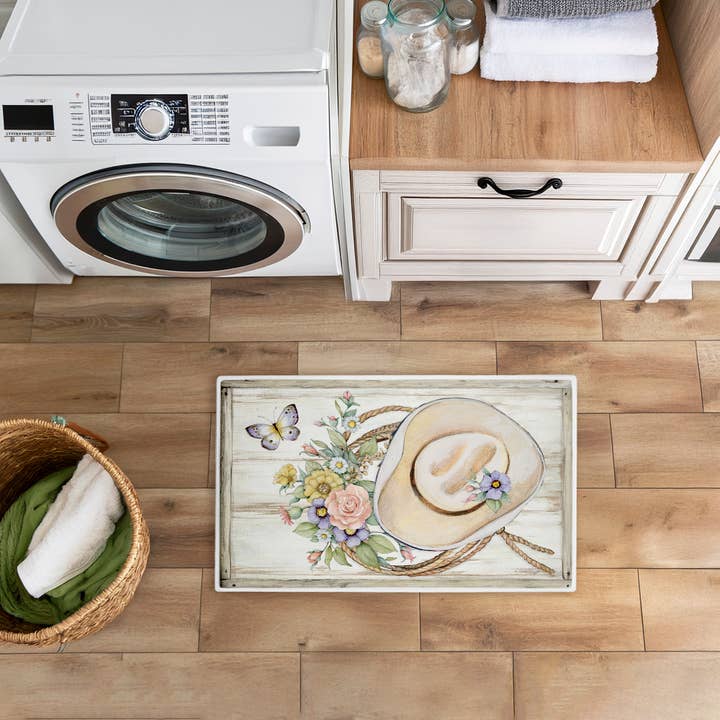 Stupell Industries - Wholesale Bath mat - Shabby Chic Floral Cowboy Hat Bath Mat, 30x184
