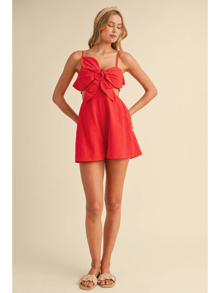 Klesis - Wholesale Romper - Women's - IR2229 LINEN FLOWER TOP CUTOUT SMOCKED BACK ROMPER
