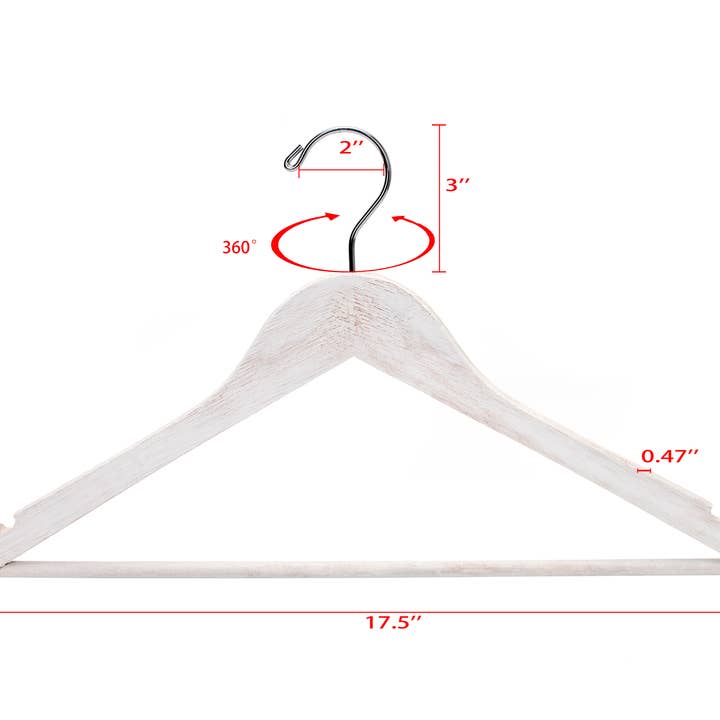 Quality Hangers – Großhandel Kleiderbügel – WV40 - Weißer rustikaler Vintage-Holzkleiderbügel, 44,5 cm - 80 Stück5
