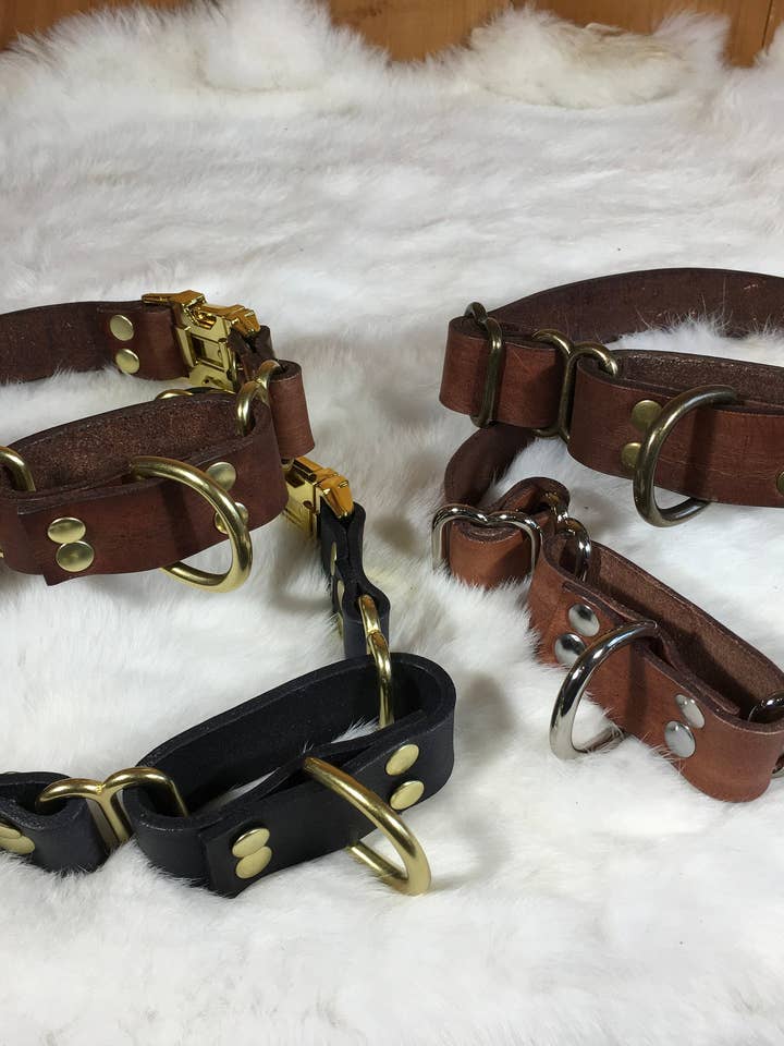 Leather Martingale Dog Collar with Quick-Release Buckle for wholesale by Frost & Ember Creations, LLC