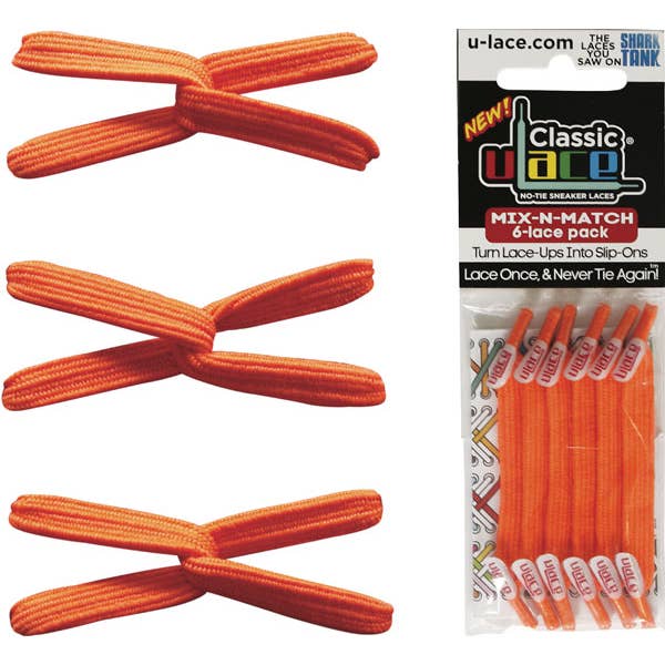 U-Lace Classic - Dentelle sans cravate - Pack de 6 dentelles - Orange fluo pour la vente par U-Lace No-Tie Sneaker Laces