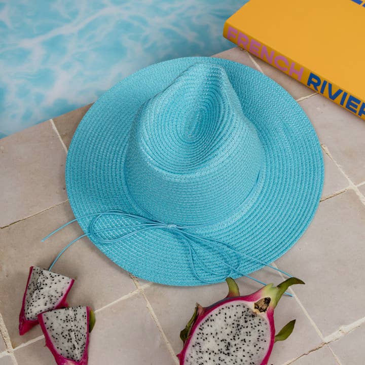 Nakoa The Label - Vendita all'ingrosso Cappello di paglia - Donna - Cappello di Paglia Fedora - Costa Azzurra - Azzurro Chiaro