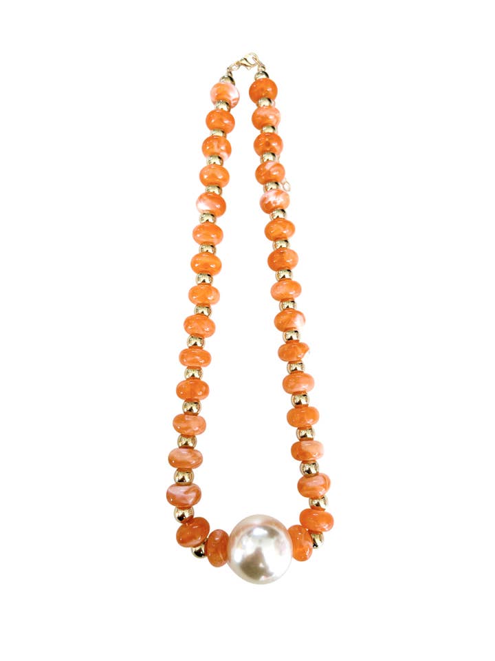 Colar de Pérolas com Contas Laranja Aylani por atacado de Gemelli