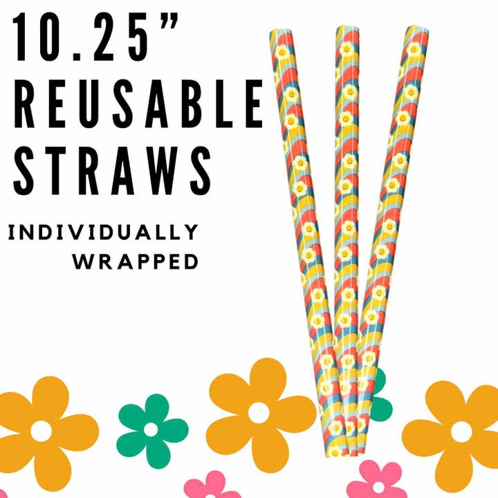 Kims Korner - Wholesale Drinking Straw - Strawberry ~ 10.25" Long Printed Plastic Straws ~ IND WRAPPED