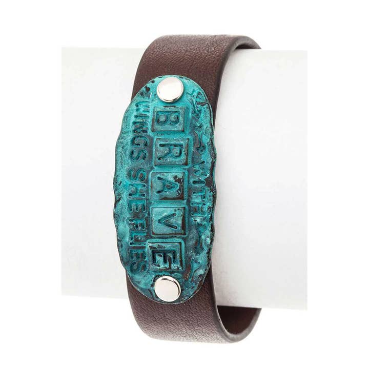 Artini Accessories - Wholesale Bangle Bracelet - BRAVE Embossed Tag Leather Bracelet