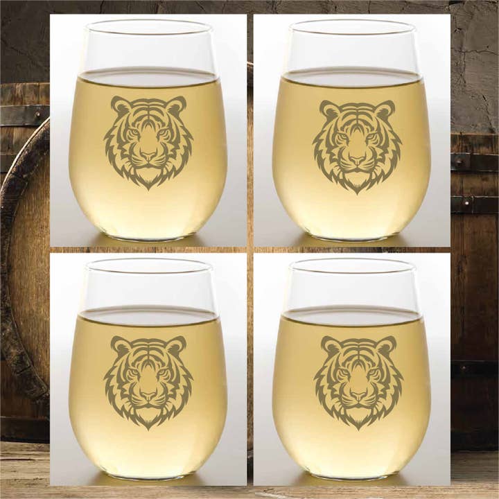 METALLIC GOLD TIGER Unbreakable TRITAN Plastic Wine Glasses for wholesale by Wine-Oh!