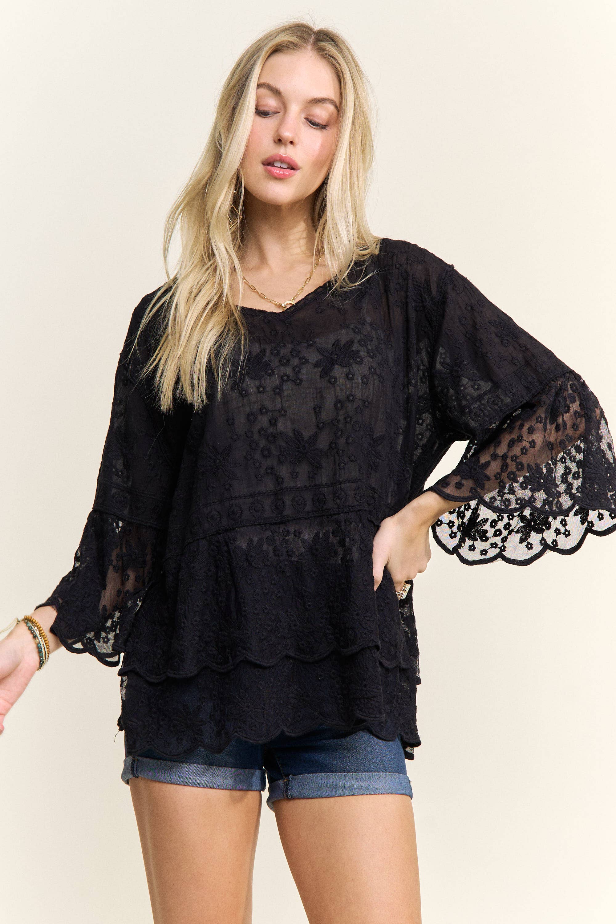 ADORA LA – wholesale Blouse – Women’s – CET3907 - 3/4 BELL SLEEVES LACE BLOUSE20