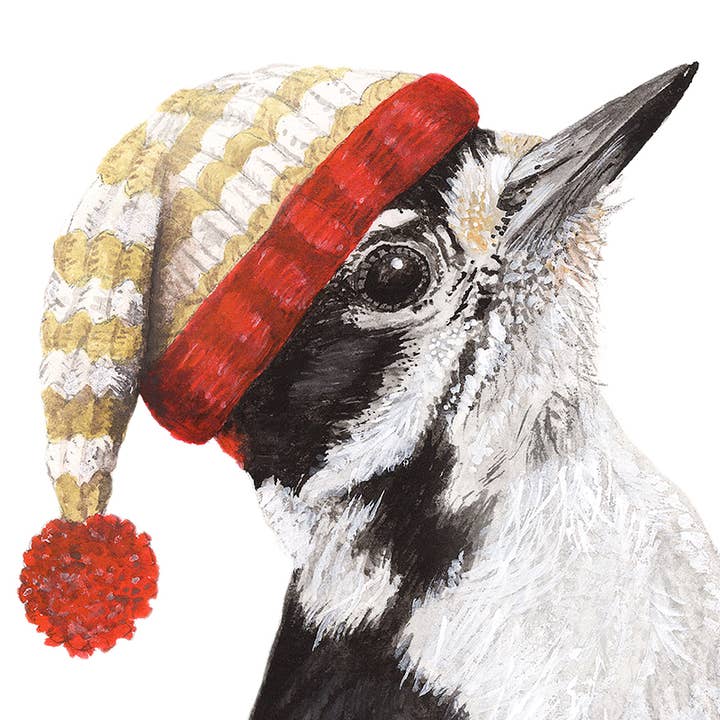 Print No.38 - "Downy Woodpecker with Stocking Cap" for wholesale by Birds with Hats