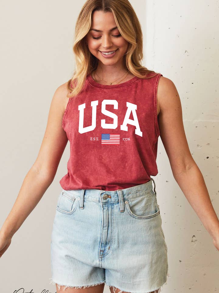 USA EST.1776 Mineral Graphic Tank Top for wholesale by OAT COLLECTIVE