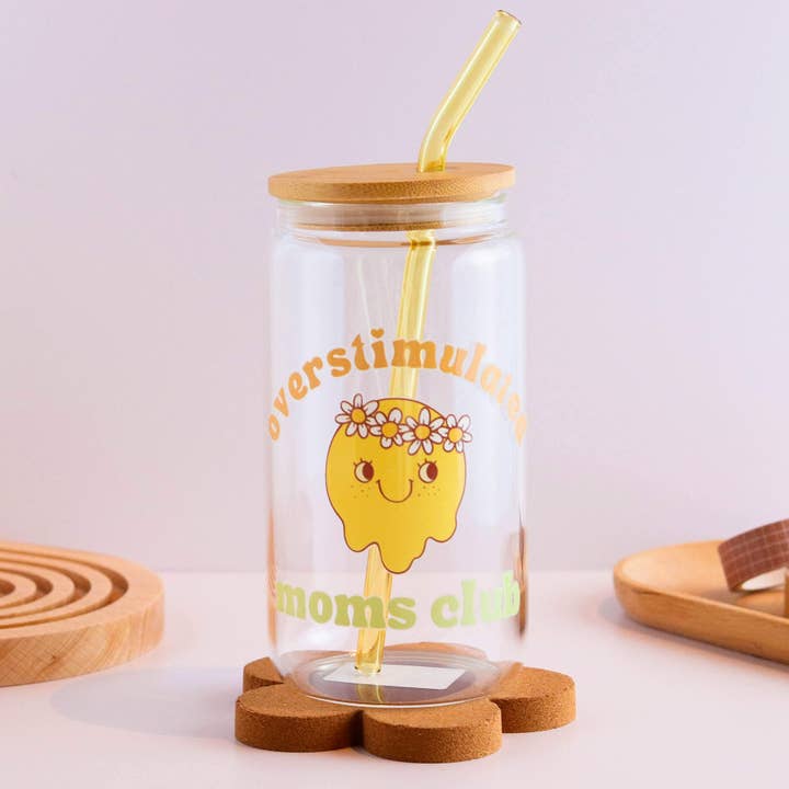 Set di bicchieri in vetro da 16 oz "Overstimulated Moms Club" per la vendita all'ingrosso da parte di Peach Dust Collective