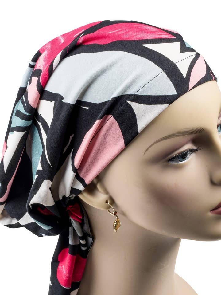 Pre-tied Headscarves Geometric Prints - Long Ties for wholesale by Cherie Accessories