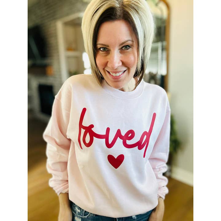 Loved Heart Puff Print Valenitne/Spring Graphic Sweatshirt for wholesale by Fox and Owl Apparel-Graphic Tee's