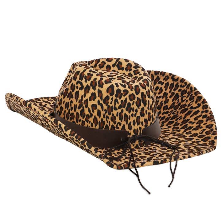 Cap Zone - Wholesale Cowboy Hat - Women's - Brown Longhorn Faux Leopard Felt Cowboy Hat2