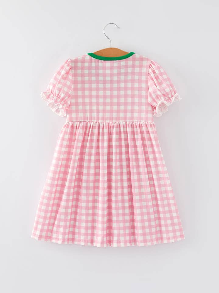 Rylee Faith Designs - Wholesale Dress - Kids - St. Patrick's Day Smocking 4-leaf Clover Plaid Bow Embroidered Dress