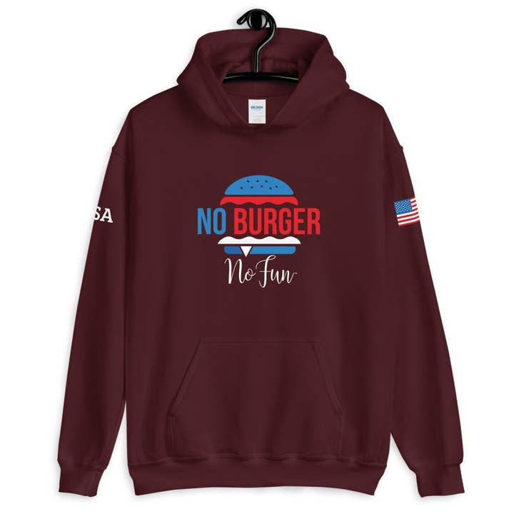 No Burger No Fun, Hoodie, Special Maroon for wholesale by No Fun Company