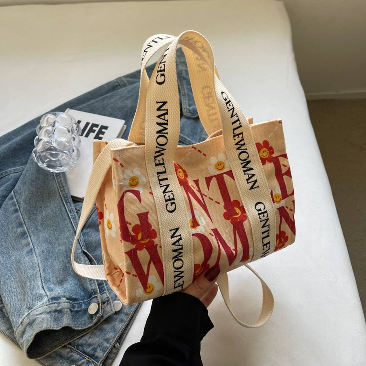 ACCITY - Wholesale Tote Bag - Women's - CASUAL PRINTED LETTER CANVAS BAG_CWAB26741