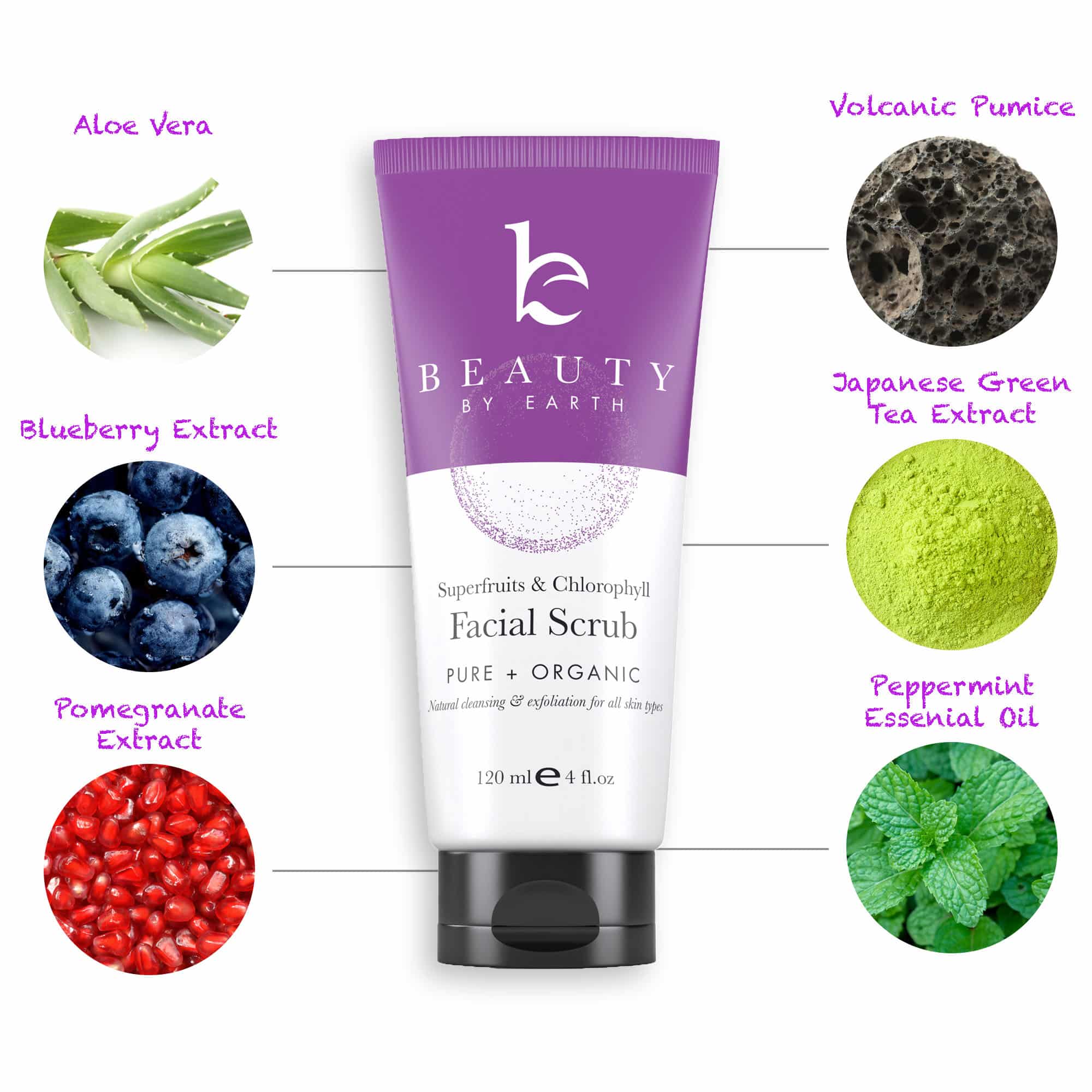 Beauty By Earth - Wholesale Facial Exfoliant/Scrub - Exfoliating Face Scrub & Wash 4oz (2 in 1)5