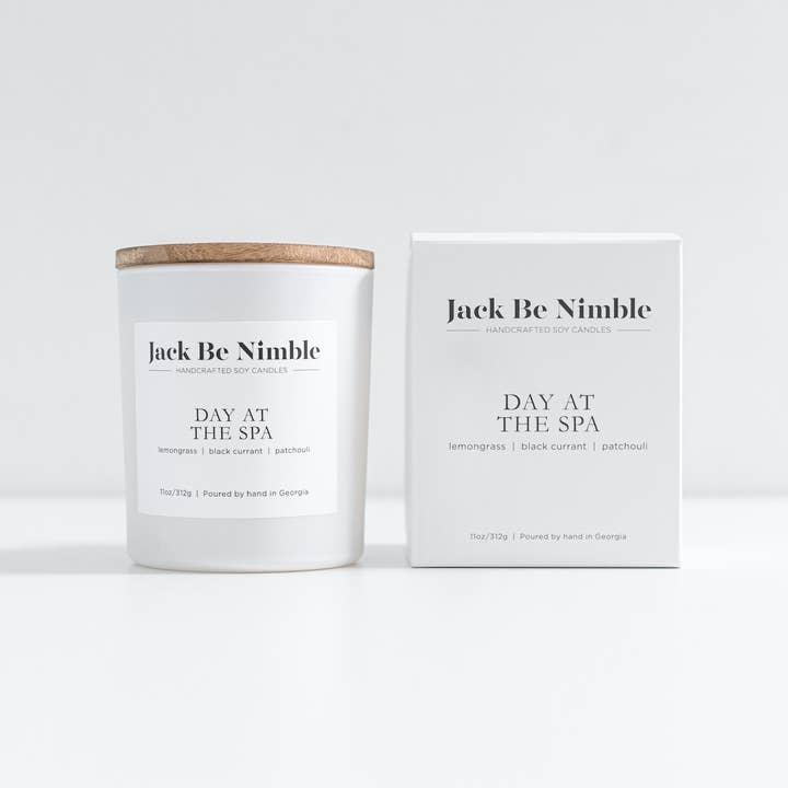 Bougie parfumée en cire de soja 11oz Journée au Spa pour la vente par Jack Be Nimble Candles