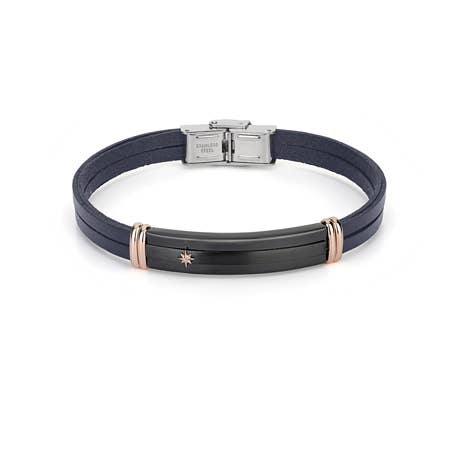 H2on Italian Leather Bracelet with North Star Dark Blue for wholesale by Midhaven Ltd - Tribal Steel