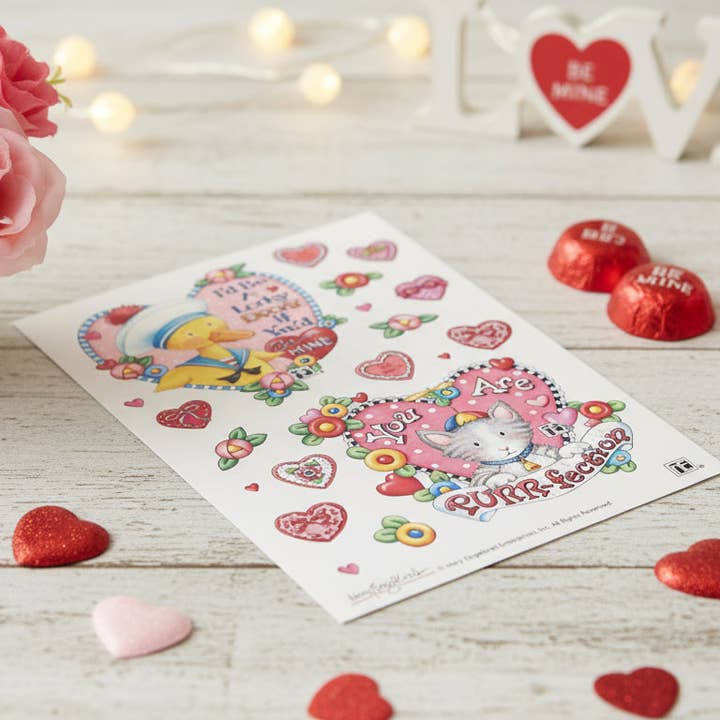 Mary Engelbreit Studios - Vente Autocollant - Feuille d'autocollants Animal Pals pour la Saint-Valentin1