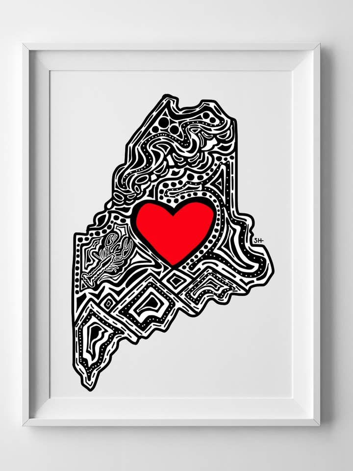 State of Maine With Heart Print by Sarah Hiers Design for wholesale by Sarah Hiers Design
