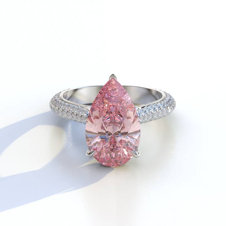 3 Carat Green Pear Shaped Hidden Halo Lab Diamond Engagement Ring - Alina for wholesale by Mohana Jewels - Luxury