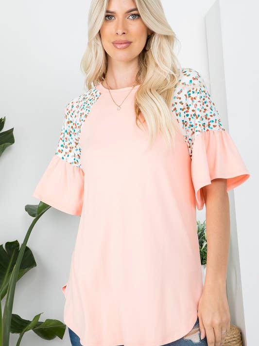 Top raglan con maniche a campana a blocchi di colore #331 per la vendita all'ingrosso da parte di Rose Mellow Fashion