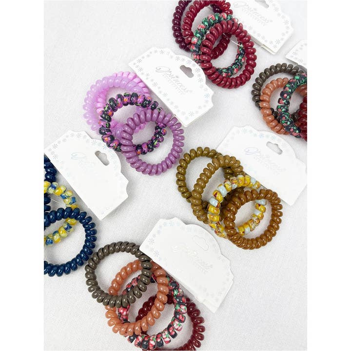 Print and Solid Mix Multi Design Spiral Hair Ties for wholesale on Faire3