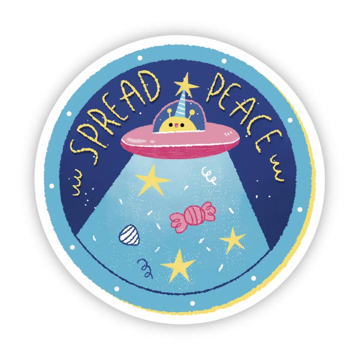 Spread Peace Alien UFO Sticker for wholesale by Big Moods