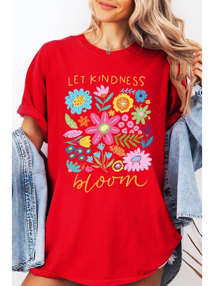 COLORBEAR - Wholesale T-Shirt (Graphic) - Women's - Let Kindness Bloom Floral Graphic Garment Dyed Tee4