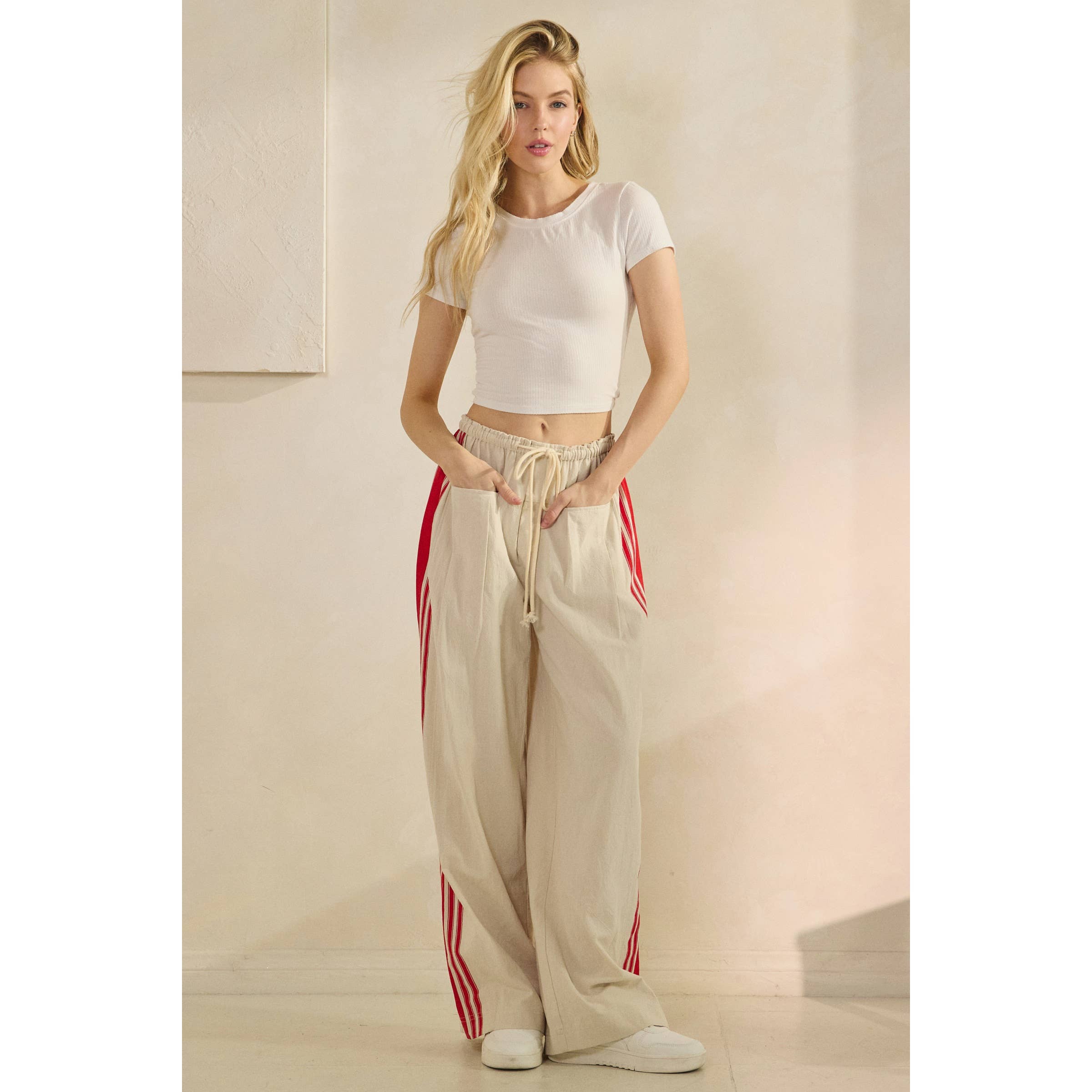 Ivory Sport Striped Wide Legged Pants for wholesale on Faire2