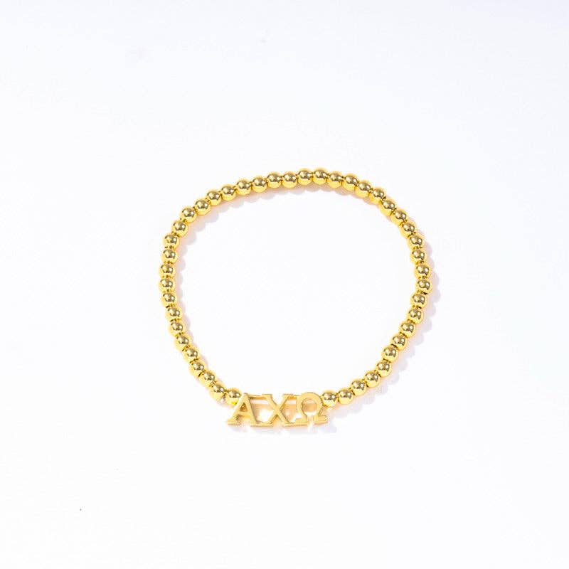 Color Shout - Wholesale Beaded Bracelet - B211 - Sorority: Gold Beaded Bracelet with Greek Letters on Stretch Cord0