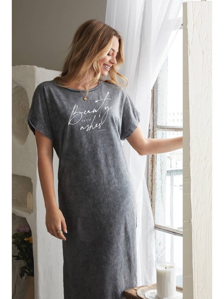 OAT COLLECTIVE - Wholesale Dress - Women's - BEAUTY FROM ASHES ISAIAH 61:3 Mineral Washed Graphic Dress7
