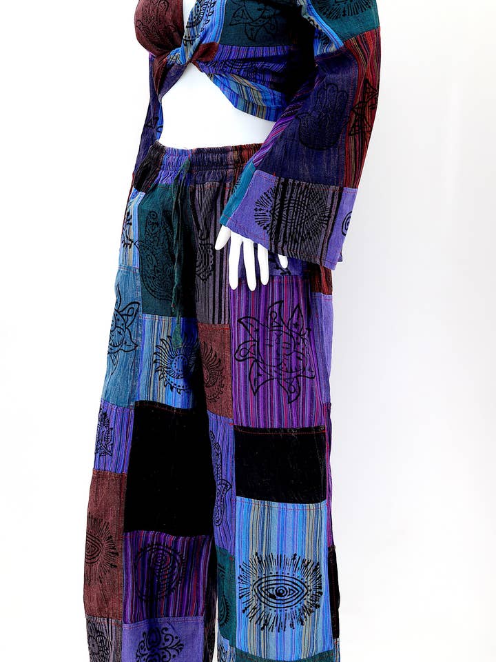 Himalaya Handmade - Wholesale Top & Pant Set (NOT Loungewear) - Women's - Cotton Hippie Handmade 2 Piece Patchwork Palazzo Bohemian Dress Set
