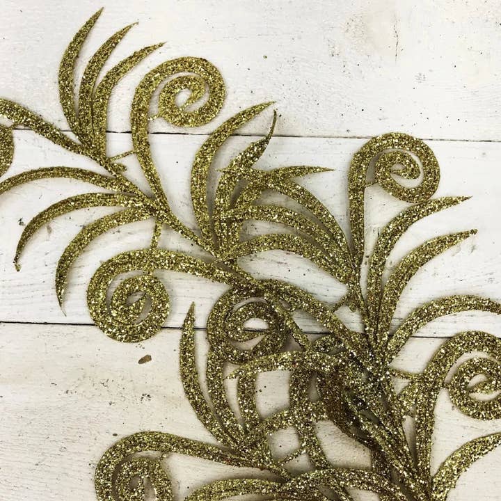 Decoración navideña de tallo de helecho con purpurina dorada para venta al por mayor de Qube Luxe by Debbie Marks