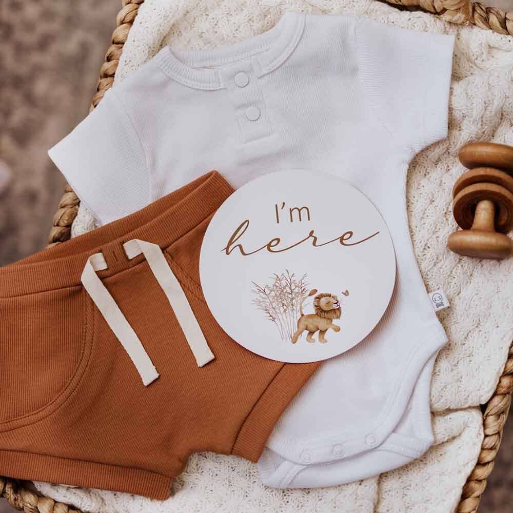 Snuggle Hunny – wholesale Milestone art/keepsake – Child & baby – Lion & Sunrise Gold Reversible Milestone Cards5