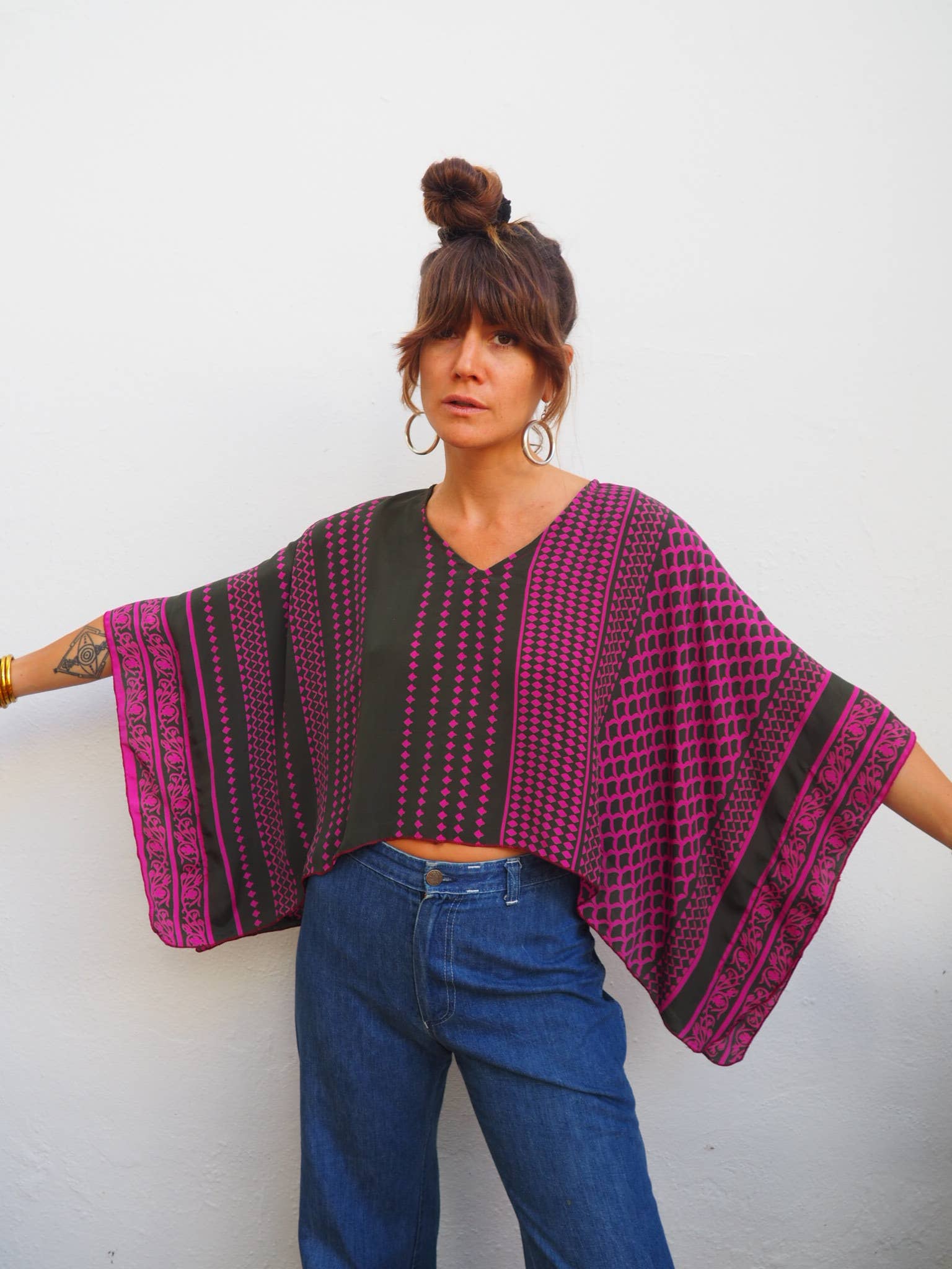 Vagabond Ibiza – Blusa - Mulher por atacado – Top cropped Kaftan Jade de mangas longas1