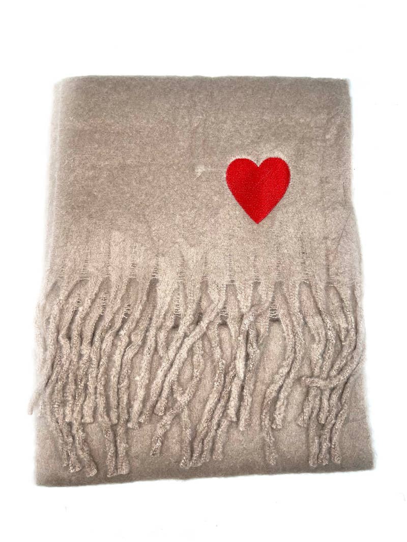 LINETA - Venta al por mayor Bufanda - Mujer - Bufanda grande con flecos y corazón bordado HH-2101