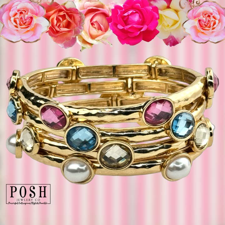 Pink Panache Brands - Wholesale Cuff Bracelet - Faceted oval crystal bracelet1