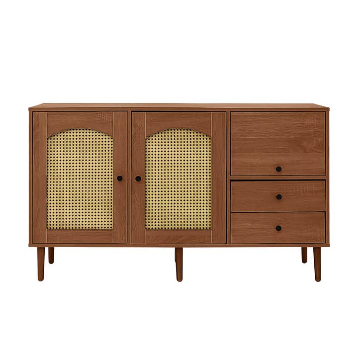 Wooden rattan sideboard vintage 3 doors 2 drawers 130x40x75.5cm SEAGRASSBED UK for wholesale by Urban Meuble UK