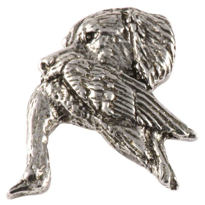 Golden Retriever & Mallard Pewter Lapel Pin or Magnet D091 for wholesale by Creative Pewter Designs