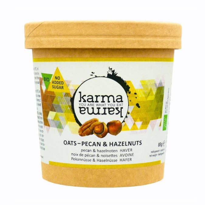PECAN & HAZELNUTS 12 organic oat cups 85g for wholesale by KarmaKarma