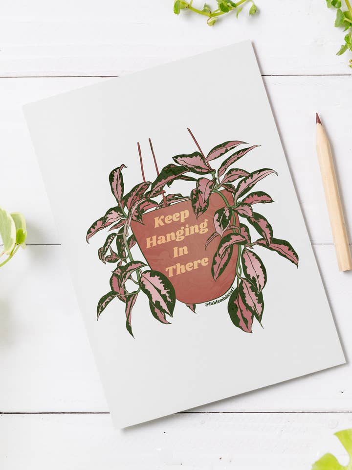 Lámina artística Keep Hanging In There: Houseplant para venta al por mayor de Fabulously Feminist