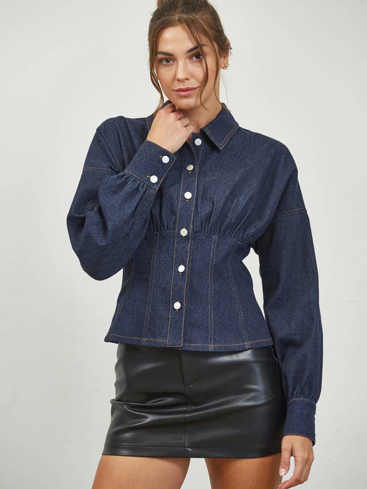 Peplum Drop Sleeve Denim Shirt for wholesale by Edit by Nine