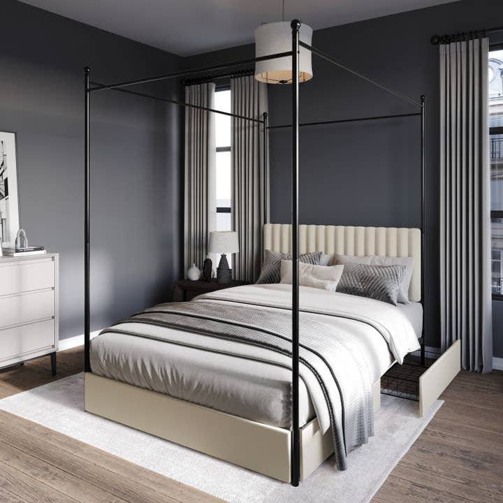 Passaic Upholstered Metal Storage Canopy Bed Frame for wholesale by Home Design