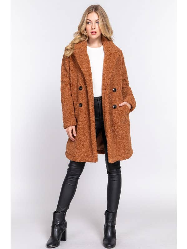 Vanilla Monkey - Wholesale Fur/Faux Fur Coat - Women's - Long Sleeve Double Breasted Faux Fur Teddy Coat