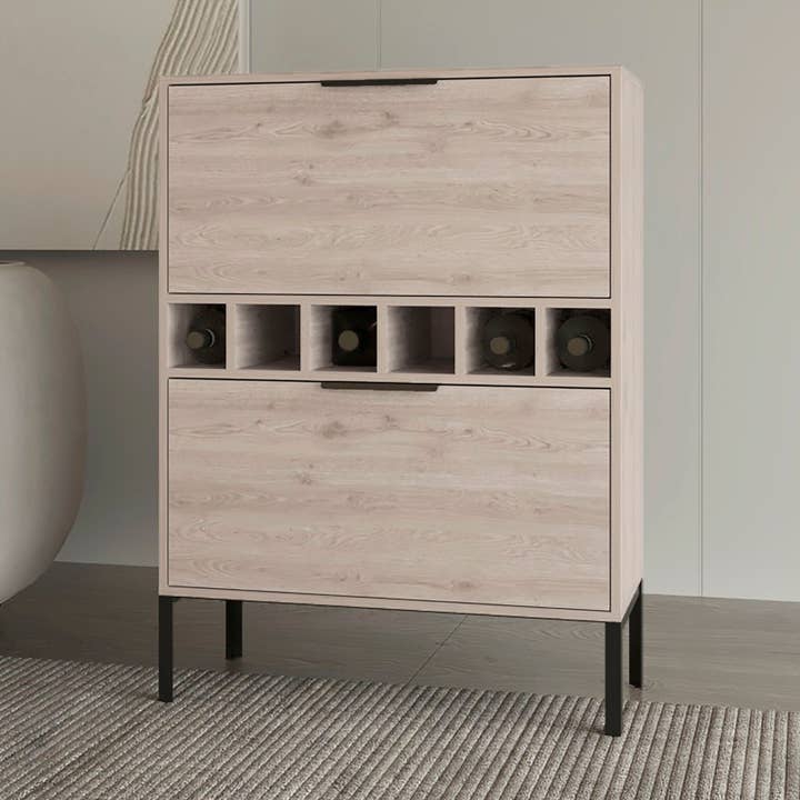 Lyrata bar cabinet in melamine with wine rack, glass holder for wholesale by TuHome Concept