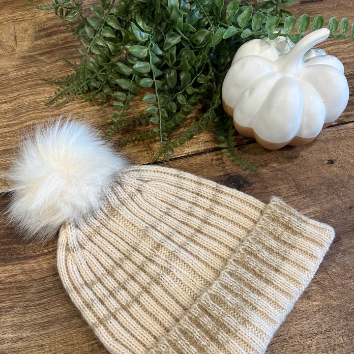 Justin & Taylor - Wholesale Beanie – Women's - Level Up | Striped Beanie with Fluffy Pom17